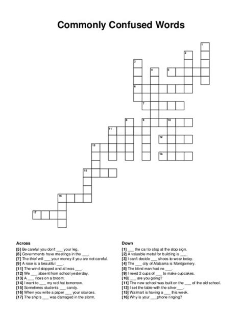 Commonly Confused Words Crossword Puzzle