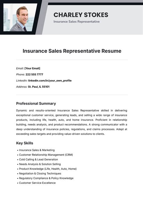 Free Insurance Sales Representative Resume Template to Edit Online