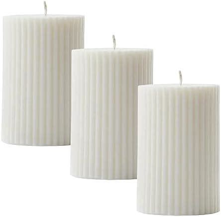 atorakushon Soy Wax White Ribbed Pillar Candles Pack of 3 Aroma Scented ...