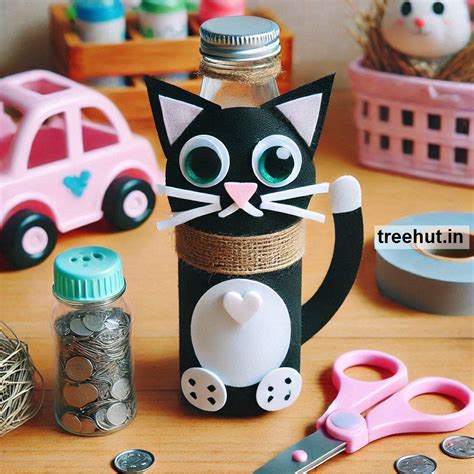 Cat Bottle Decoration Ideas, Bottle Upcycle Craft Ideas