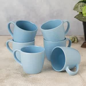 Clay Craft Fine Ceramic Horizon Blue Coffee Mug Set of 6, Cups for Tea ...