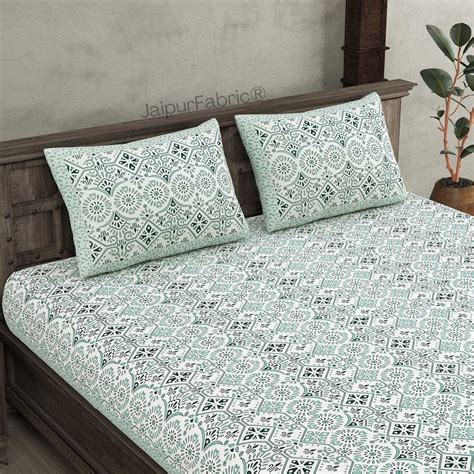 Showering Festivities Green Pure Cotton Double Bedsheet – JaipurFabric®