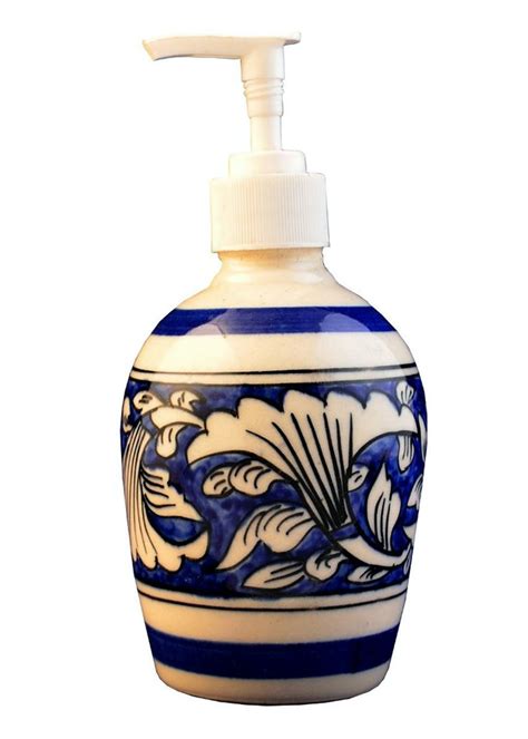 Get Indigo Blue Floral Printed Ceramic Hand Wash Liquid Soap Dispenser ...