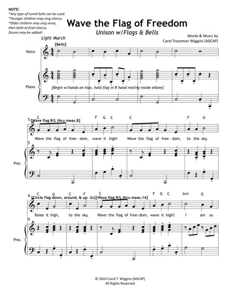 Wave the Flag of Freedom (Unison w/Flags & Bells) by Carol Troutman Wiggins Sheet Music for ...