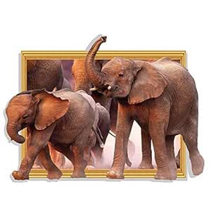 3D Elephant PVC Waterproof Wall Sticker Living Room Porch Dining Room ...