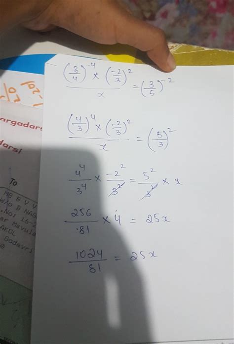 The product of (3/4)^-4 and (-2/3)^2 is divided by a number so that the ...