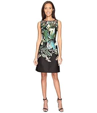 Buy Adrianna Papell Women's Scuba Laser Cut A-line Dress, Black/Multi ...