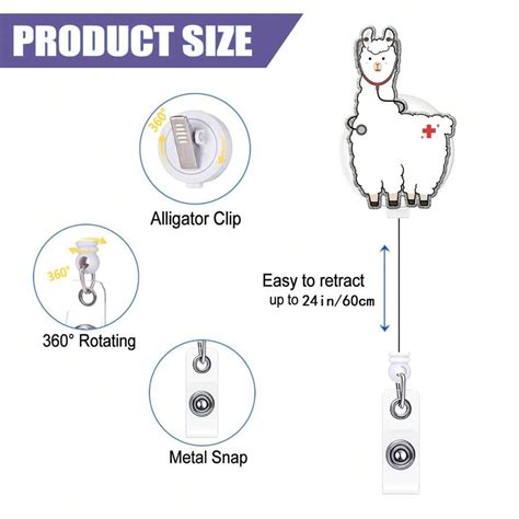 Badge Reel Retractable Cute Acrylic Alpaca Llama Name Badge Accessory ...