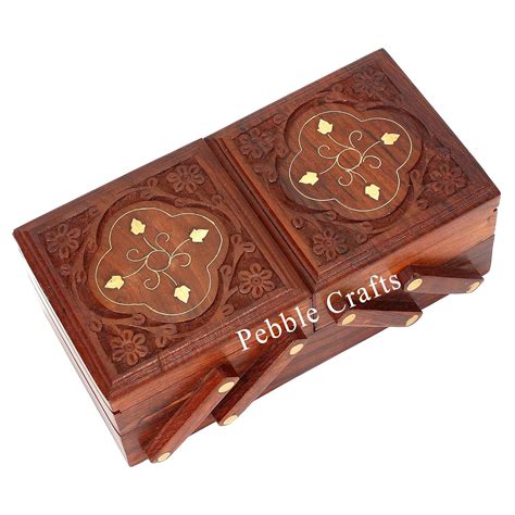 Buy Pebble Crafts Wooden Flip Flap Jewellery Box for Women Handmade ...