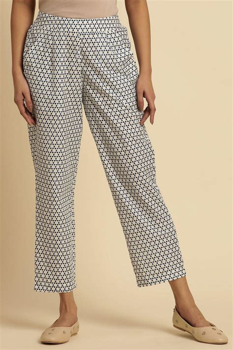 Buy White Straight Pants With Blue Triangle Print @ 1299 | W for woman ...