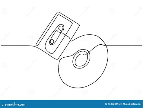 Ribbon Cassette and Cd or Compact Disc. Continuous One Line Drawing ...
