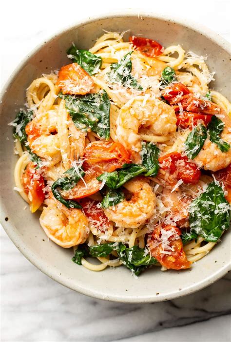 This tomato spinach shrimp pasta recipe is super easy to make and ...