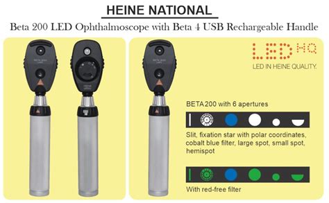 HEINE NATIONAL Beta 200 LED Ophthalmoscope with Beta 4 USB Rechargeable ...