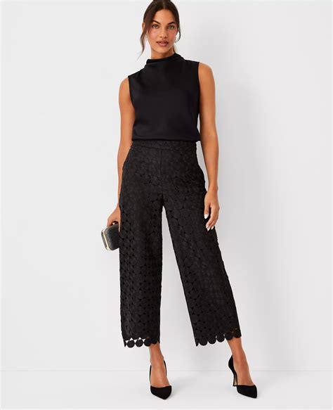 The High Waist Side Zip Wide Leg Crop Pant in Lace