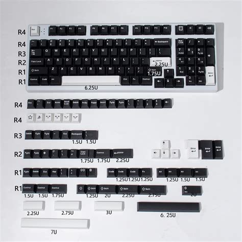 Buy Black White WOB Keycaps Set 173 Keys Cherry Profile Double Custom ...