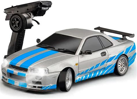 Amazon.com: FLYCOLOR LD1899 1/18 RC Drift Car GTR R34 2.4GHz RWD with Gyroscope on-Road Alloy ...