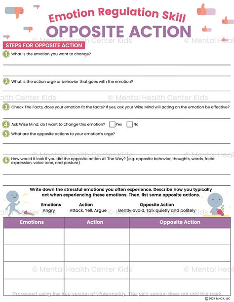 DBT Opposite Action Worksheet | Dialectical behavior therapy worksheets ...