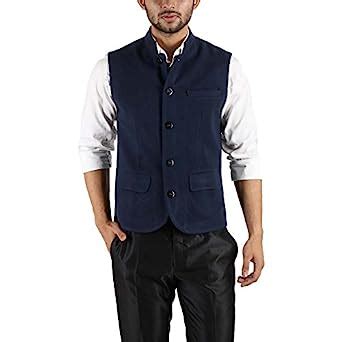 Buy Owncraft Men's Bright Navy Wool Nehru Jacket 6 at Amazon.in