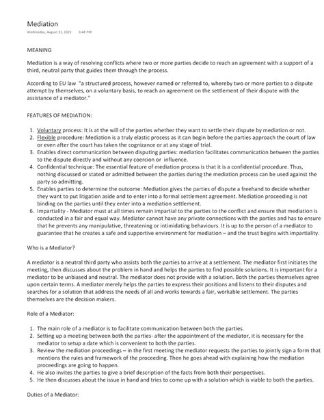 Mediation - MEANING Mediation is a way of resolving conflicts where two ...