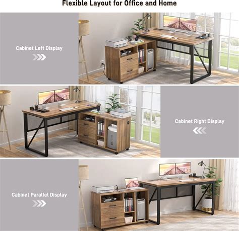 Buy Unikito 55 Inch Executive Desk and Lateral File Cabinet, L Shaped ...