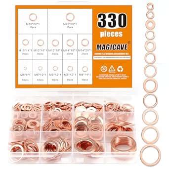 330 Pieces 12 Sizes Copper Washers, Premium Copper Metric Flat Washers ...