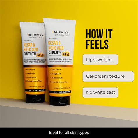 Kesar & Kojic Acid Sunscreen SPF 50 - 50g | B1G1 Free – Dr Sheth's