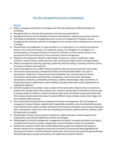 Amity - My Understanding - EDL 101: Management Functions and Behavior ...