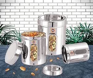 Buy Suvi Stainless Steel Kitchen Containers with Side See Through ...