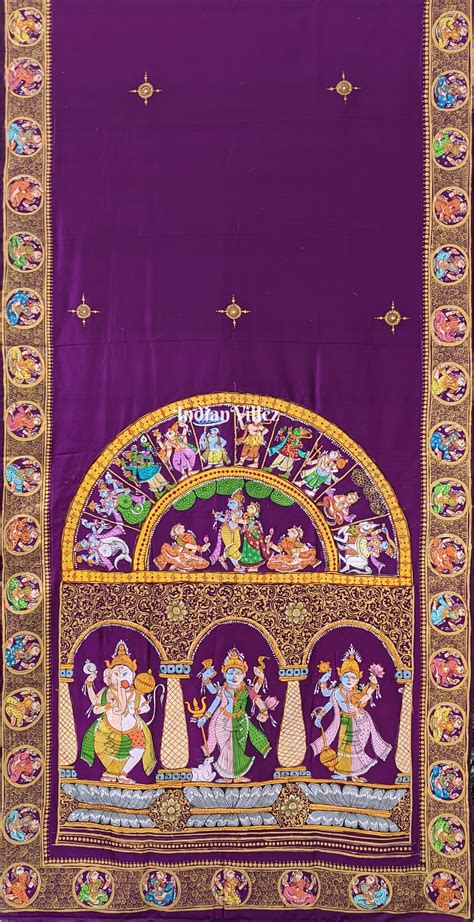 Purple Ardha Nareshwar Theme Pattachitra Saree – IndianVillèz