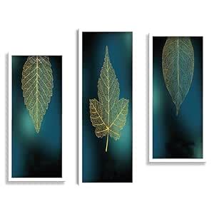 SAF paintings Set of 3 Golden Leaves Art Wall Painting for Home ...