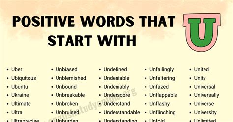 Positive Words that Start with U in English - English Study Online