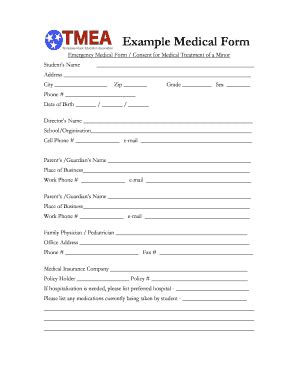 Fillable Online tnmea Emergency Medical Form / Consent for Medical ...