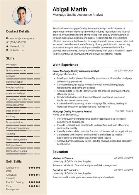 18 Mortgage Quality Assurance Analyst Resume Examples And Templates for 2024 - ResumeDesign.ai