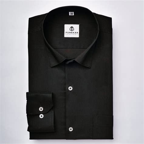 Black Color Lining Texture Lycra Cotton Shirt For Men – Punekar Cotton