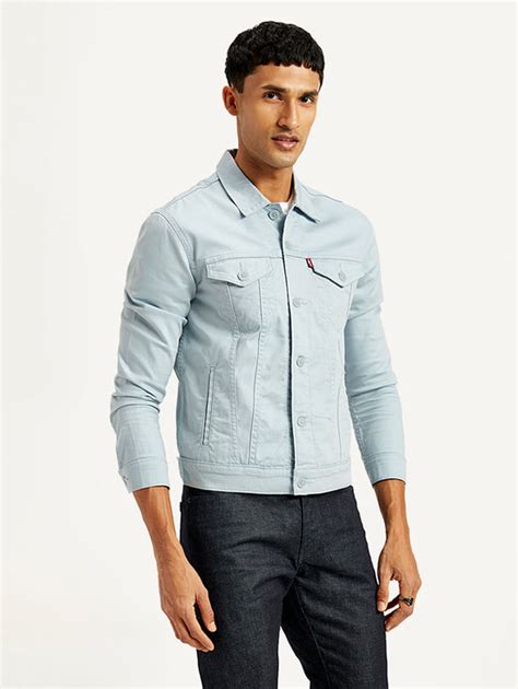 Men's Solid Light-Blue Spread Collar Trucker Denim Jacket – Levis India ...