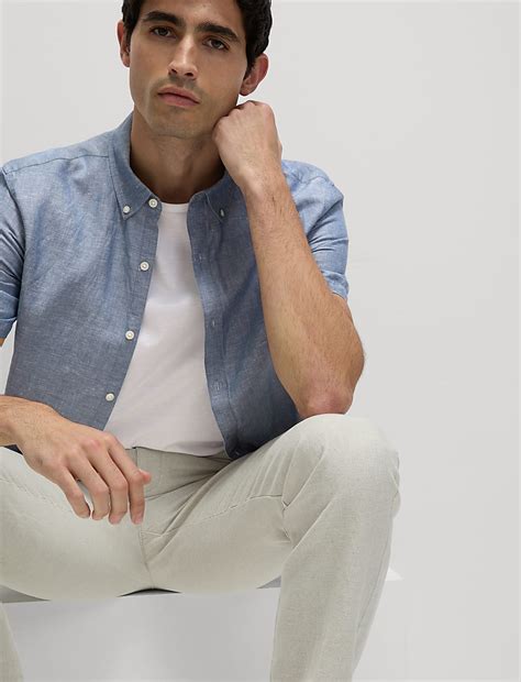 Buy Linen Cotton Short Sleeve Shirt at Marks & Spencer