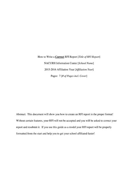 Fillable Online How to Write a Correct RFI Report Title of RFI Report ...