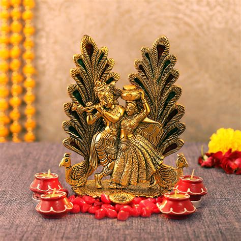 Buy TIED RIBBONS Radha Krishna Idol | Metal, Golden, 8 Inch | Radha ...