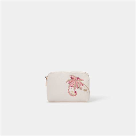 Cream Embroidered Palm Tree Coin Purse - Accessorize India