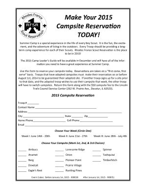 Fillable Online lincolntrailscouncil Campsite Reservation Fax Email ...