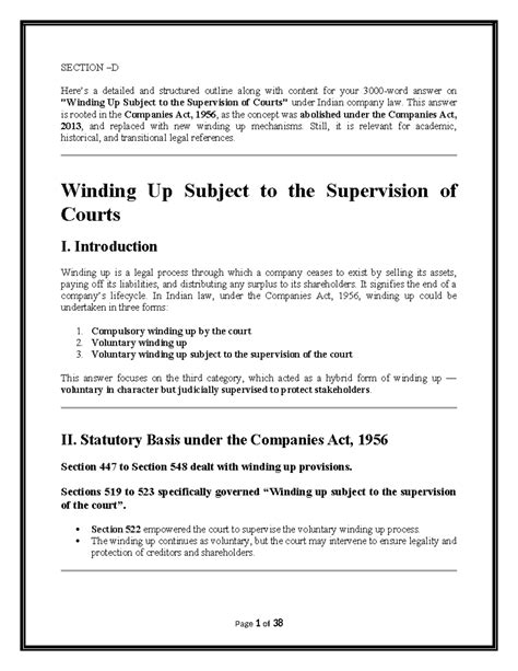 COMP 101 - Winding Up Subject to Court Supervision under Indian Law ...