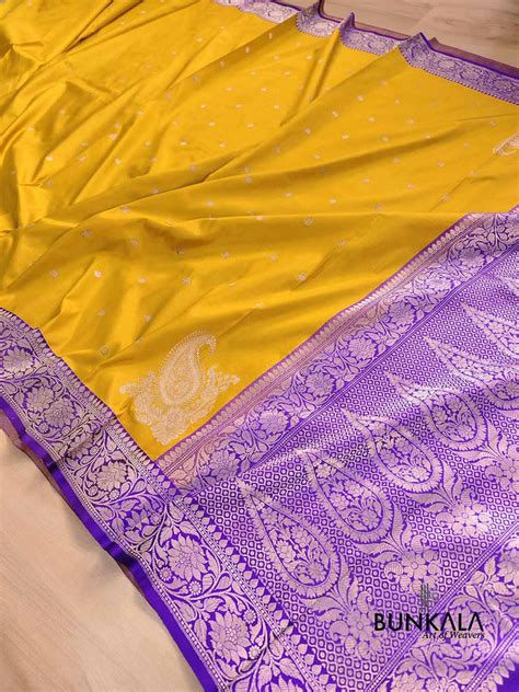 Shop Mustard Yellow Koniya Handweaved Banarasi Pure Katan Silk Saree ...