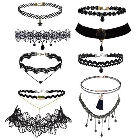 Buy Trasfit 10 Pieces Lace Choker Necklace for Women Girls, Black ...