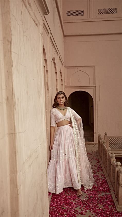 Buy - Blush pink triangle lehenga set | Elan Store
