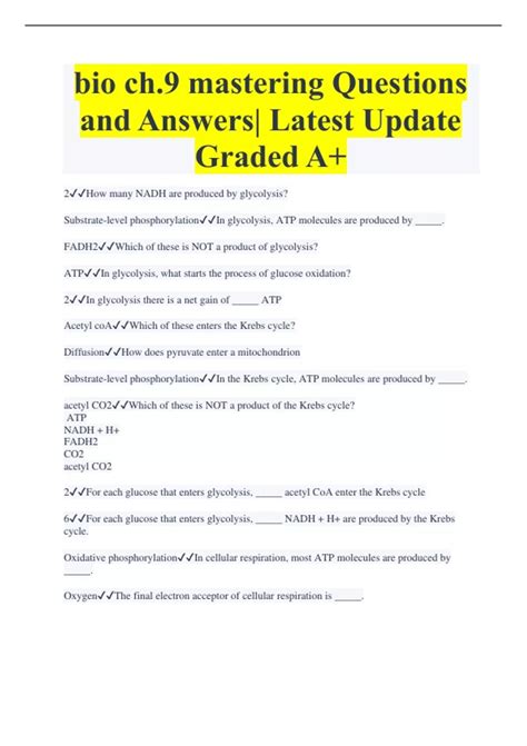 bio ch.9 mastering Questions and Answers| Latest Update Graded A+ - Bio ...