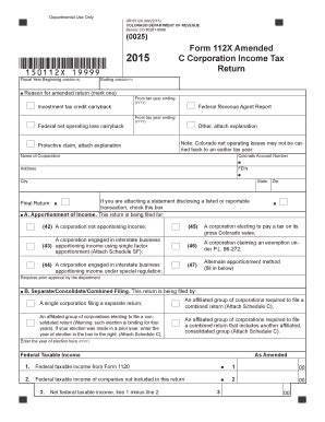 Colorado Form 112X Amended C Corporation Income Tax Return - Blank ...
