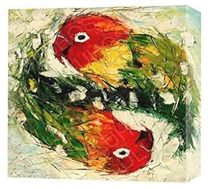 1 painting of two beautiful birds Canvas oil painting print with wooden ...