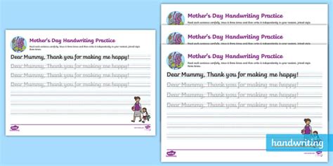 The Journey to Cursive: Mother's Day Handwriting Practice Activity