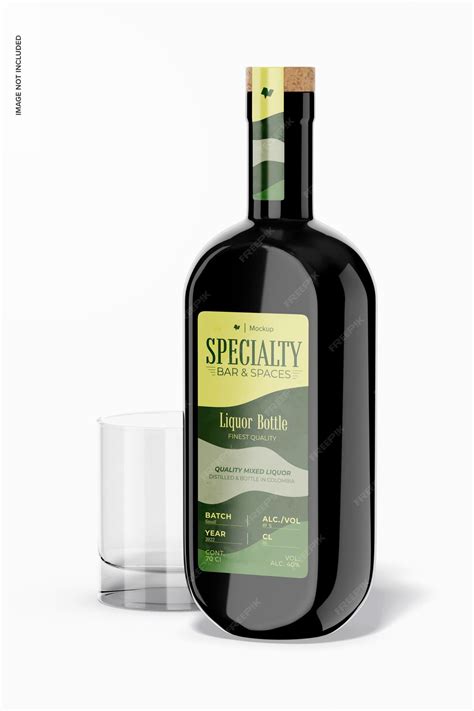 Premium PSD | Liquor bottle mockup with glass
