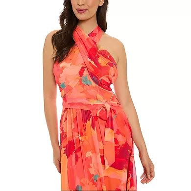 Women's London Times Floral Wrap Halter Maxi Dress